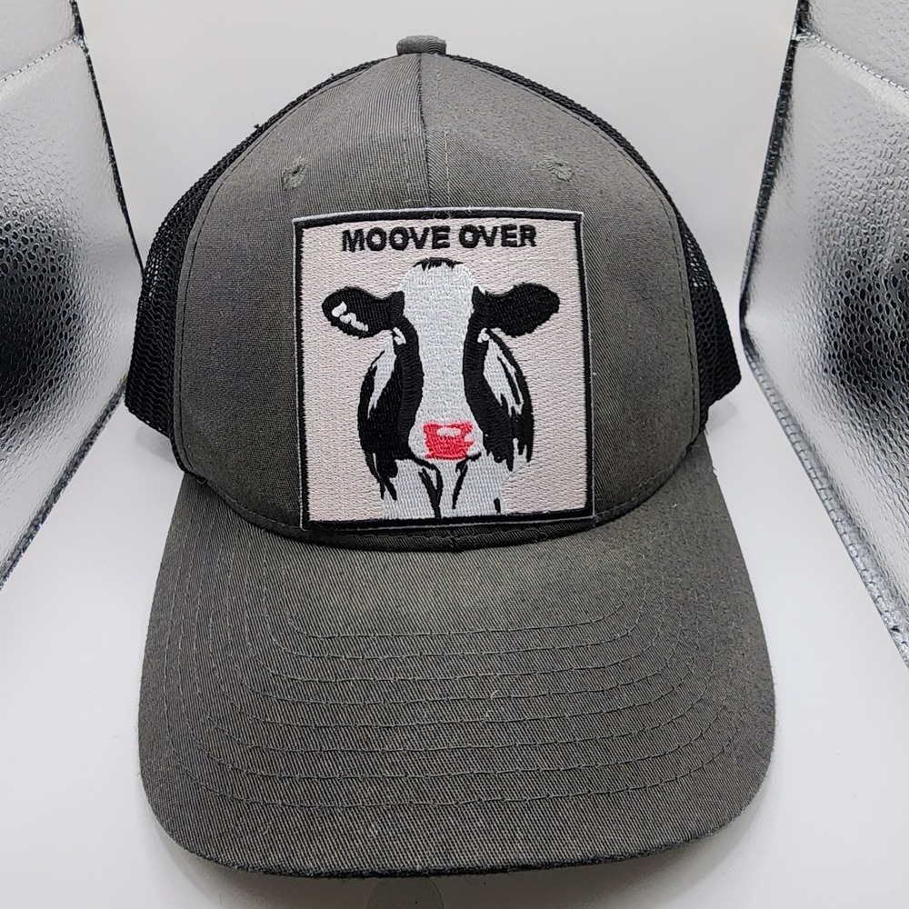 Top Level Moove‎ Over Cow Graphic Trucker Hat Gray Black Mesh Snapback Cap
